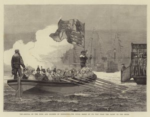 La llegada del Duque y la Duquesa de Edimburgo, la barcaza real en su camino desde el yate hasta la orilla